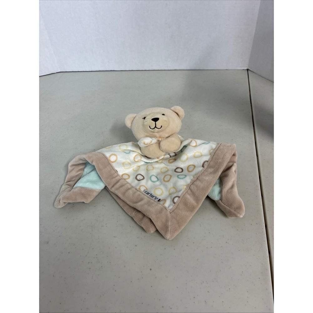 Carter's Teddy Bear Lovey Security Blanket Tan White Mint Green‎ Circles 2016